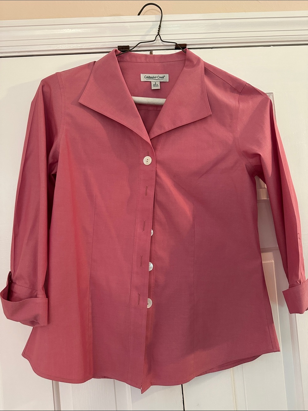 Coldwater Creek Rose Pink Button-Front Women's 3/4 Sleeve Shirt